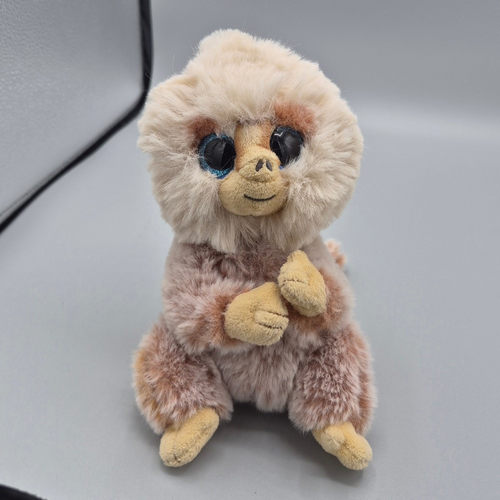 Ty Beanie Boos Stubby Monkey Sloth Plush Tan Brown Glitter Blue Eyes 6 inch 2023